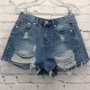 POL Micro Jean Shorts Women Size S Distressed High Rise Cut Offs Beachy Festival
